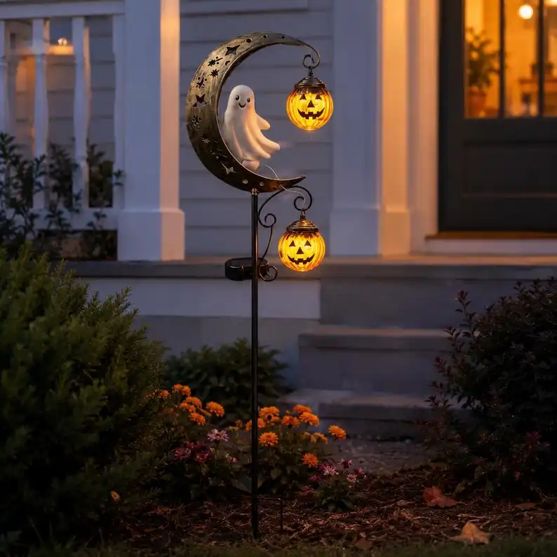 Copy of Halloween Lovers Solar Ghost Moon Garden Stake, Outdoor Yard Decor with Pumpkin Lanterns